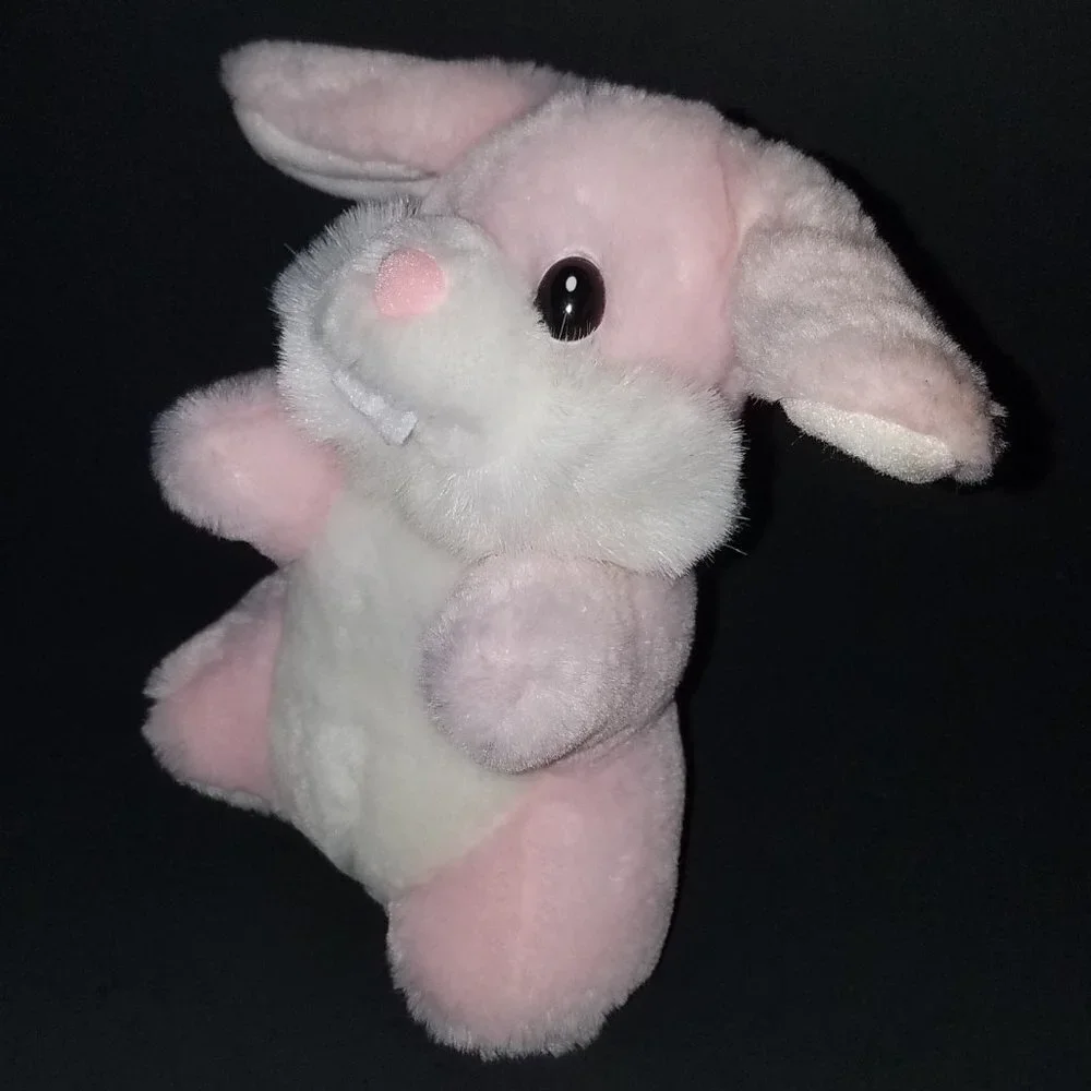 VTG Pink White Bunny Rabbit Buck Tooth Plush 6.5